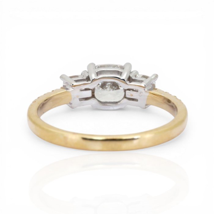 1.40 Carats GCI Certified Natural Diamond 18K White And Yellow Gold 3-Stone Ring