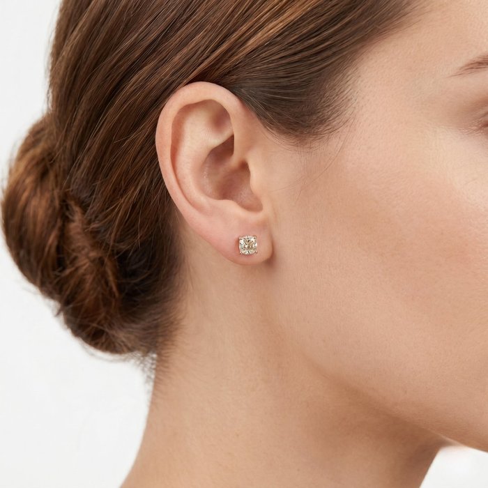 2.10 Carats IGI Certified Natural Diamond 18K Rose Gold Stud Earrings