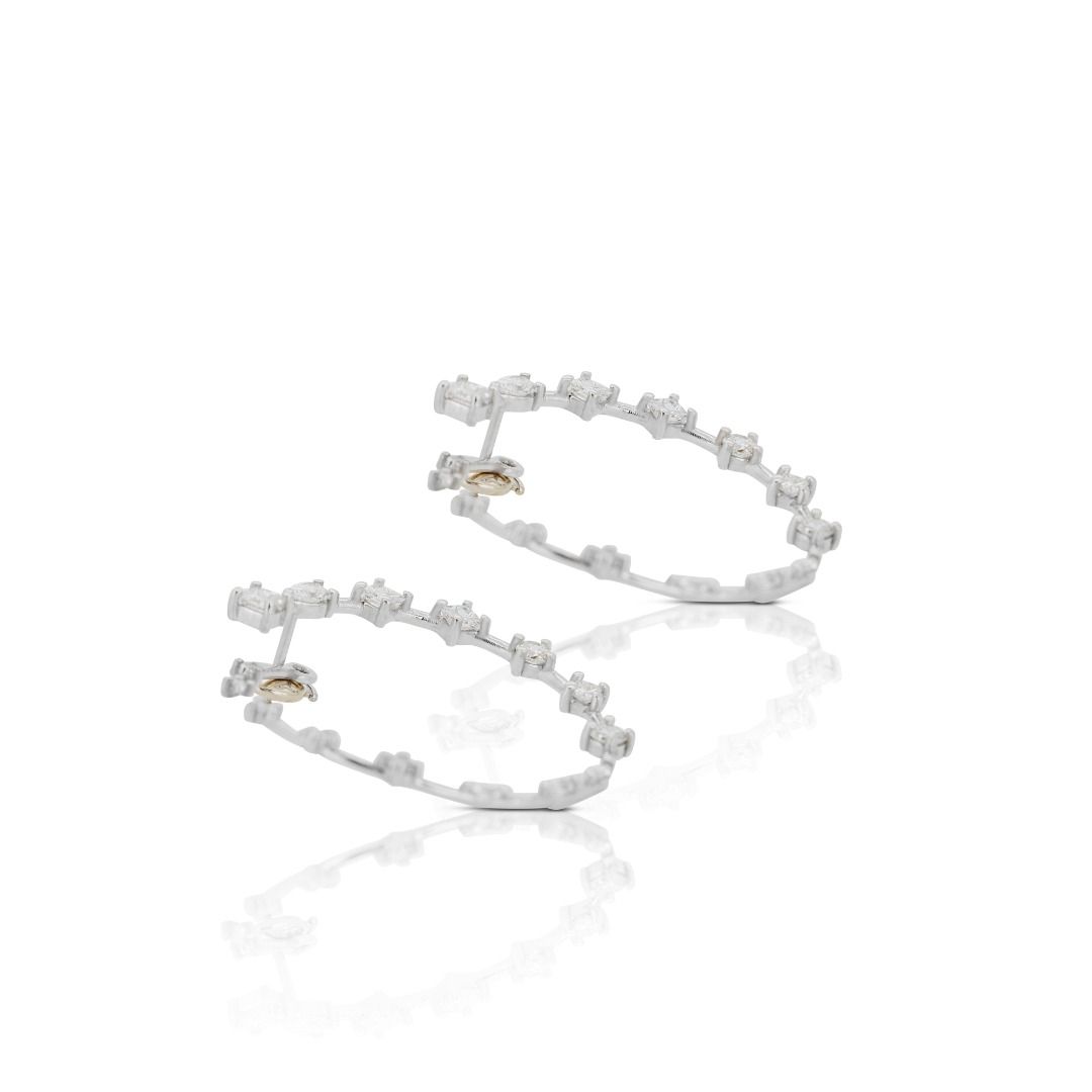 Fabulous 0.90ct Natural Diamond Hoop Earrings in 18K White Gold with IGI Certificate