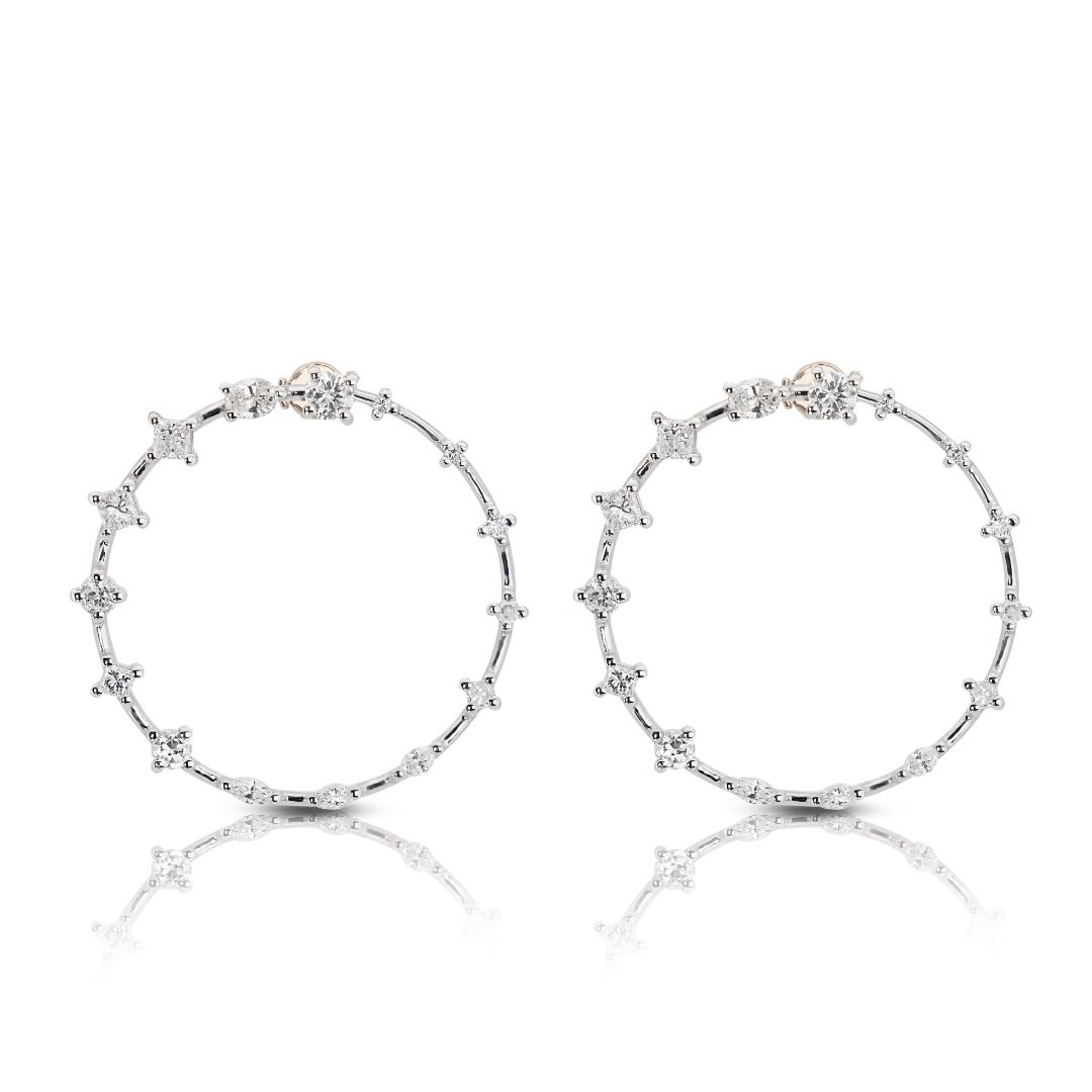 Fabulous 0.90ct Natural Diamond Hoop Earrings in 18K White Gold with IGI Certificate