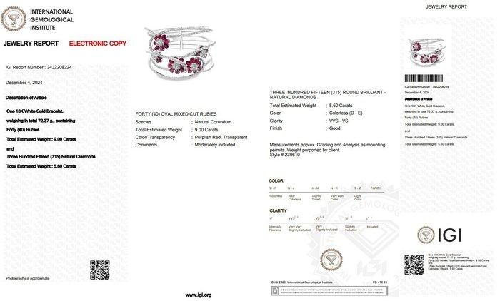 Fascinating 14.60ct Rubies and Diamonds Bracelet in 18k White Gold - IGI Certified
