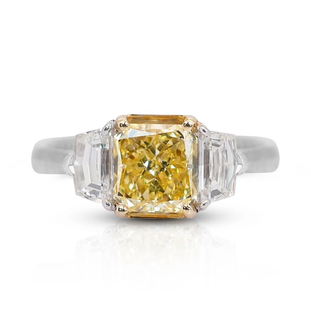 Fascinating 2.23ct Double Excellent Ideal Cut Natural-Colored Diamond Fancy Ring in 18k White Gold - with GIA