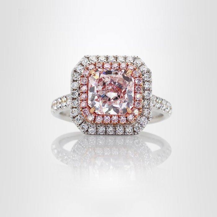 Fascinating 2.60ct Diamonds Double Halo Ring in 18k White Gold & Rose Gold