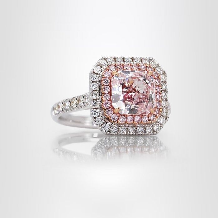 Fascinating 2.60ct Diamonds Double Halo Ring in 18k White Gold & Rose Gold