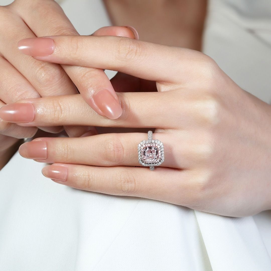 Fascinating 2.60ct Diamonds Double Halo Ring in 18k White Gold & Rose Gold