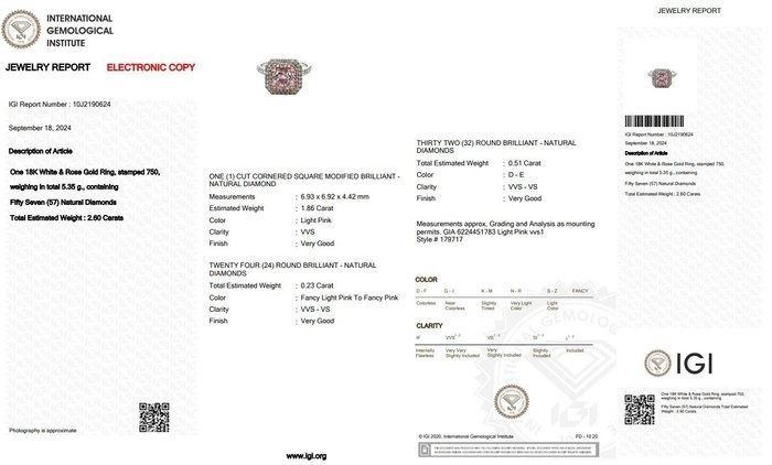 Fascinating 2.60ct Diamonds Double Halo Ring in 18k White Gold & Rose Gold