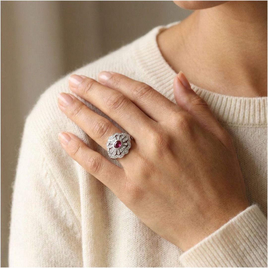 Fiery 0.47ct Ruby & Diamond Ring in 18K White Gold