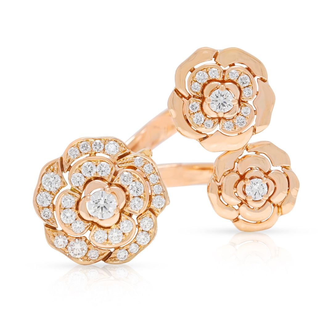 Blumenförmiger 1,22 Karat Naturdiamant Cluster Statement Ring aus 18K Roségold