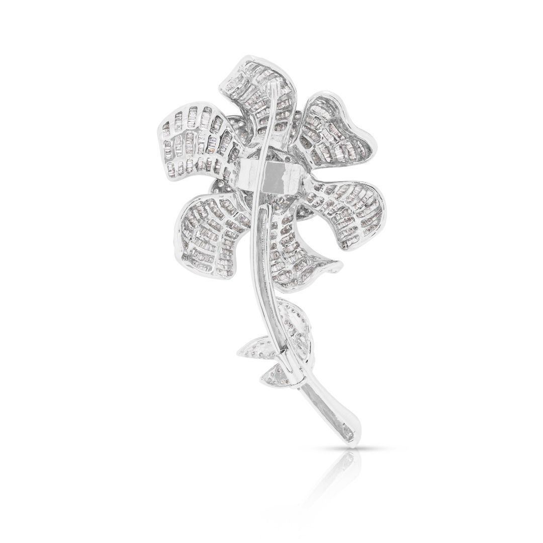 Floral 6.87ct Tourmaline & Natural Diamond Brooch in 18K White Gold