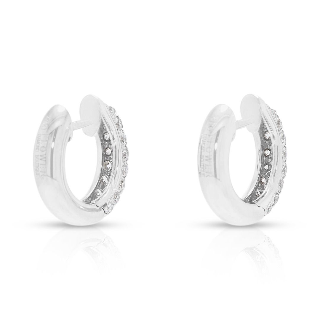 Flower Diamond 0.50ct Huggie Hoop Earrings in 18K White Gold
