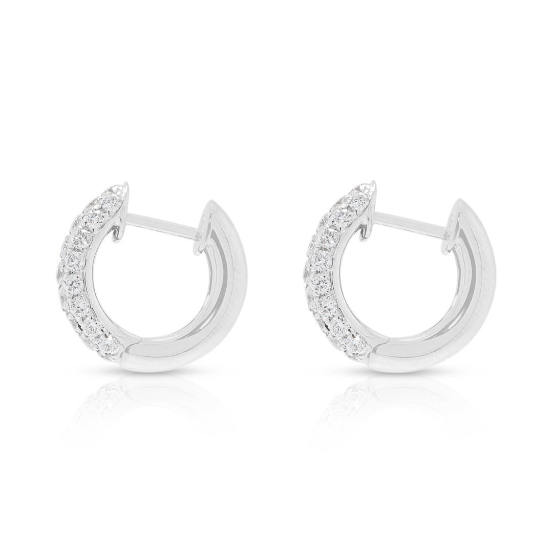 Flower Diamond 0.50ct Huggie Hoop Earrings in 18K White Gold