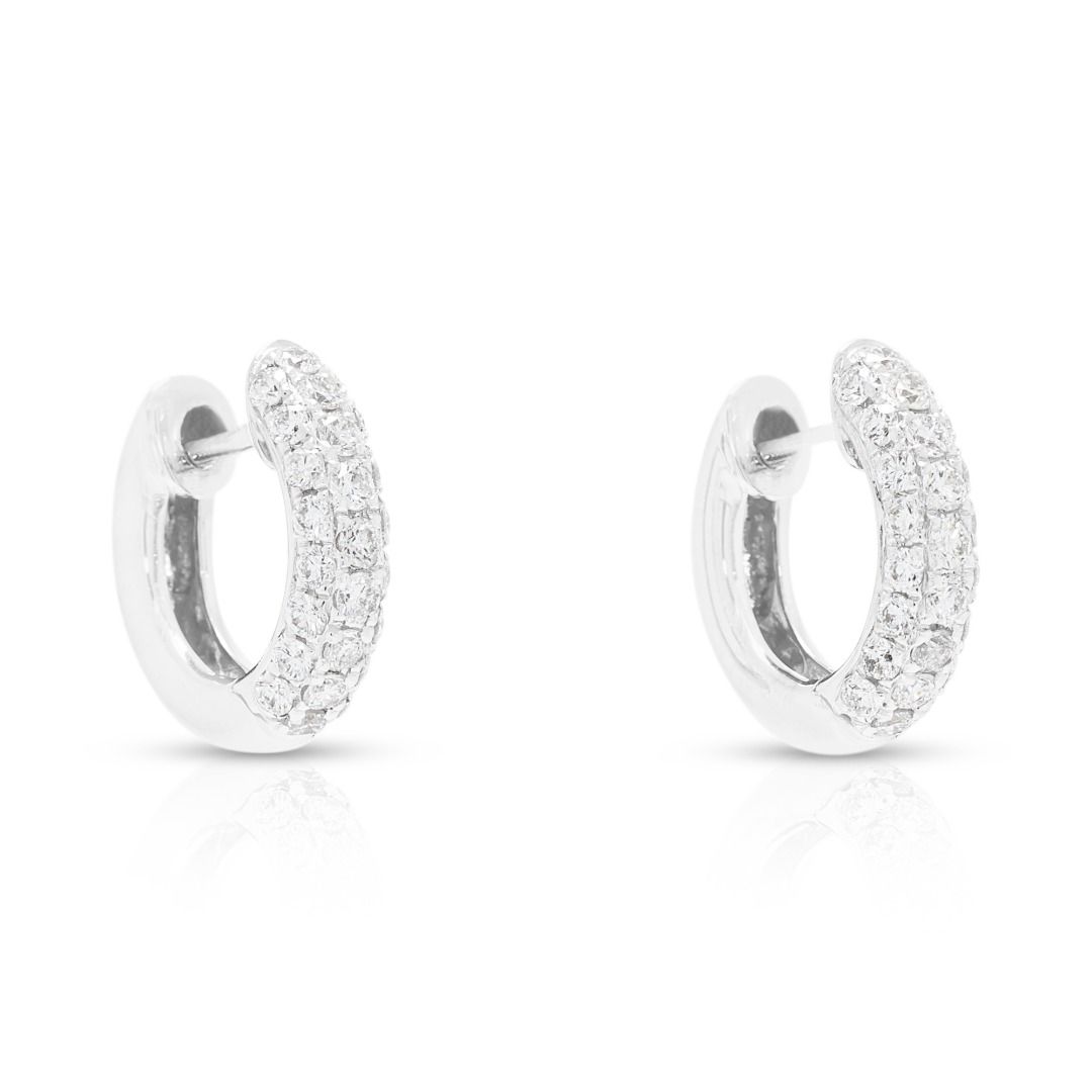 Flower Diamond 0.50ct Huggie Hoop Earrings in 18K White Gold