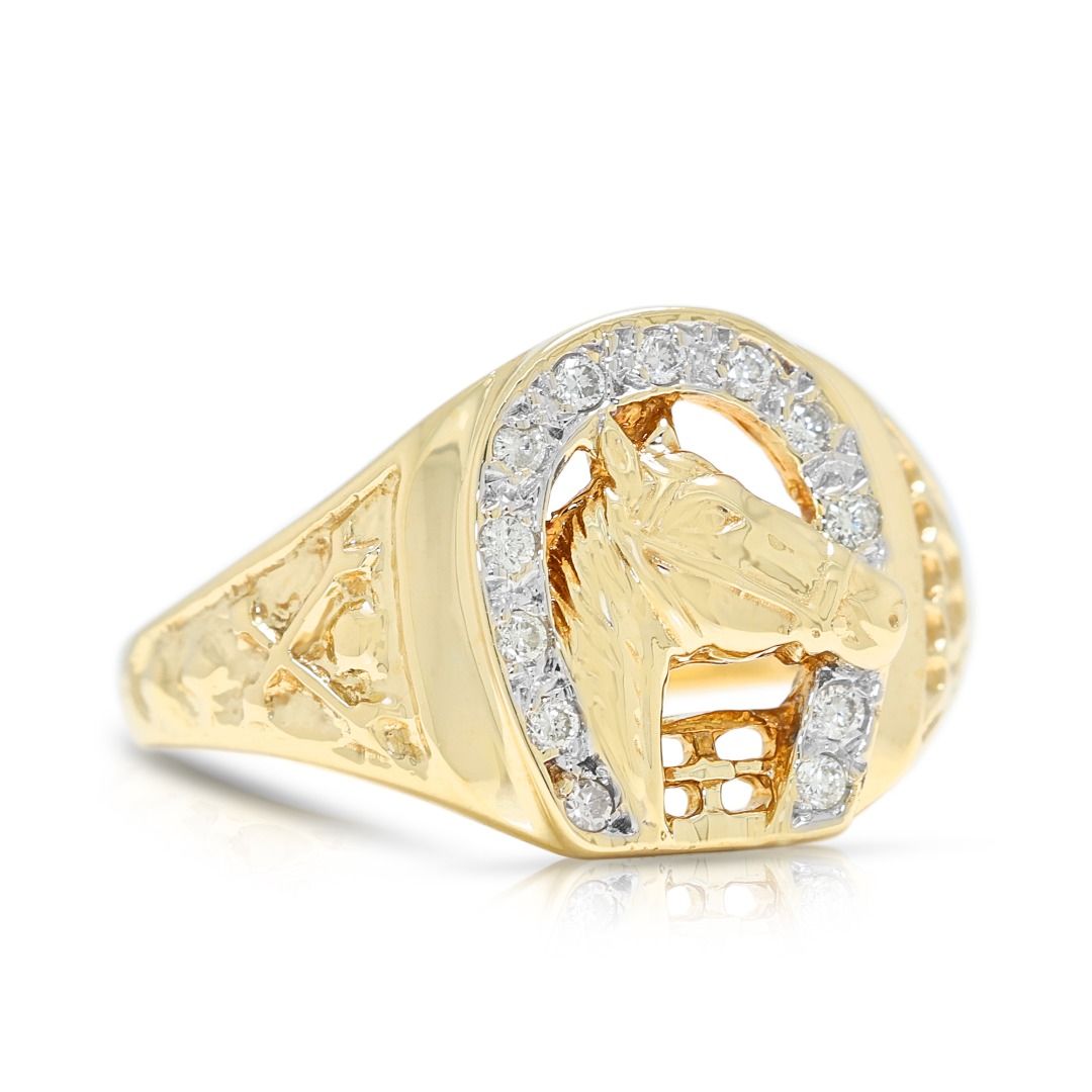 Galloping 0.12ct Natural Diamond Horseshoe Statement Ring in 9K Yellow Gold