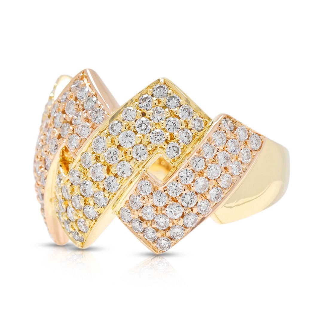 Geometric 1.32ct Natural Diamond Zig-Zag Statement Ring in 18K Two-Toned Gold