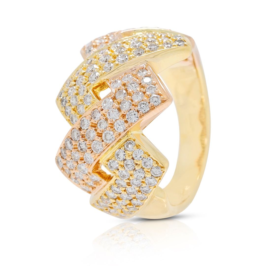 Geometric 1.32ct Natural Diamond Zig-Zag Statement Ring in 18K Two-Toned Gold