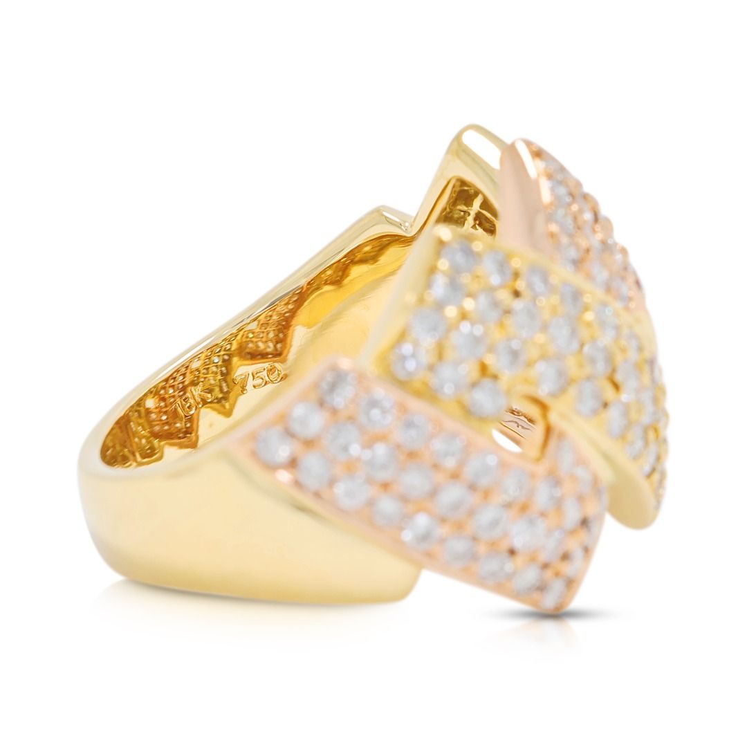 Geometric 1.32ct Natural Diamond Zig-Zag Statement Ring in 18K Two-Toned Gold