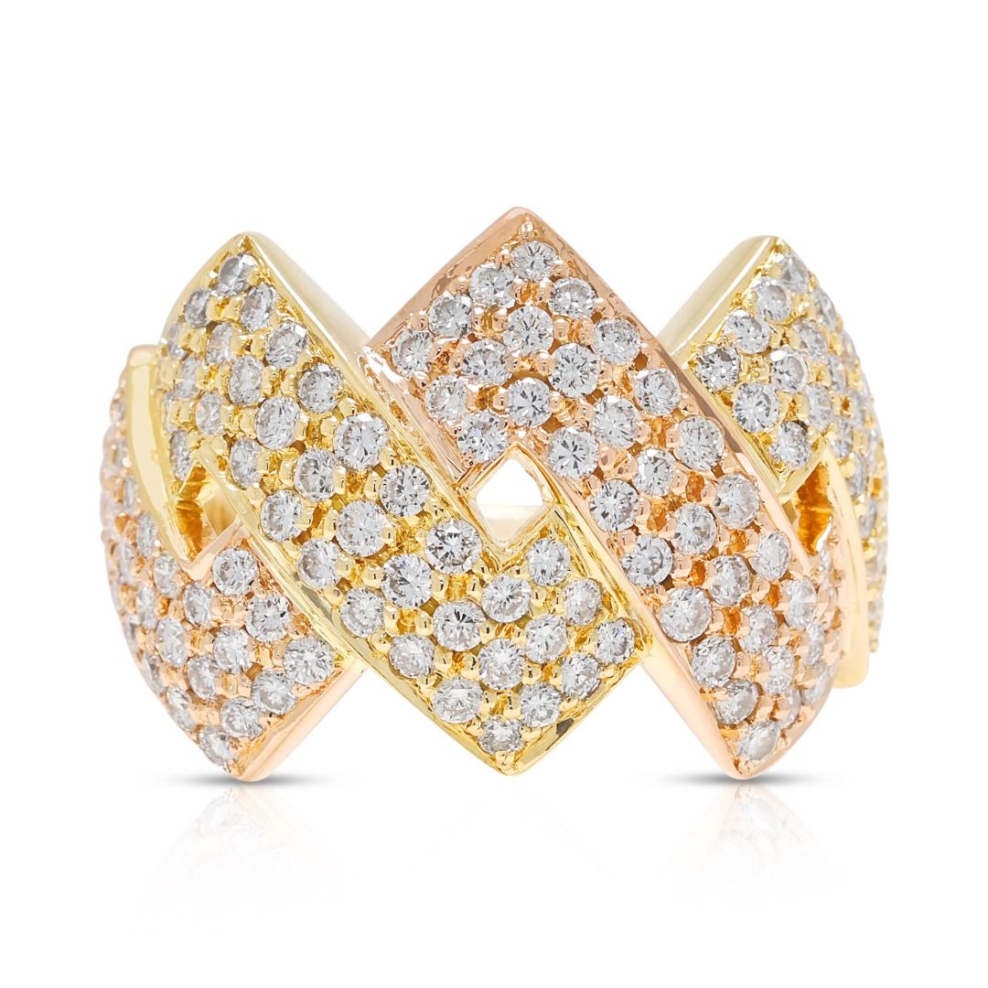 Geometric 1.32ct Natural Diamond Zig-Zag Statement Ring in 18K Two-Toned Gold