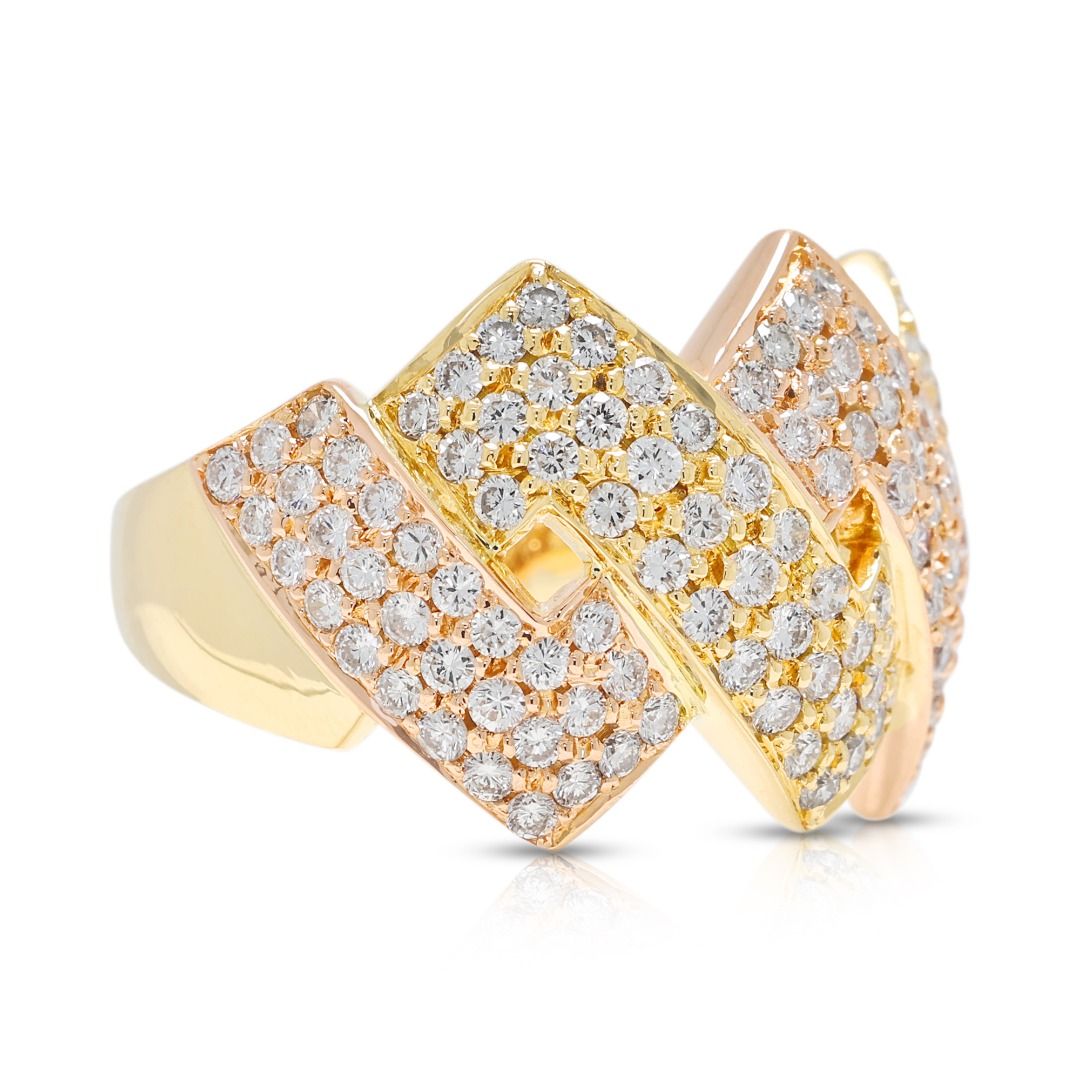 Geometric 1.32ct Natural Diamond Zig-Zag Statement Ring in 18K Two-Toned Gold
