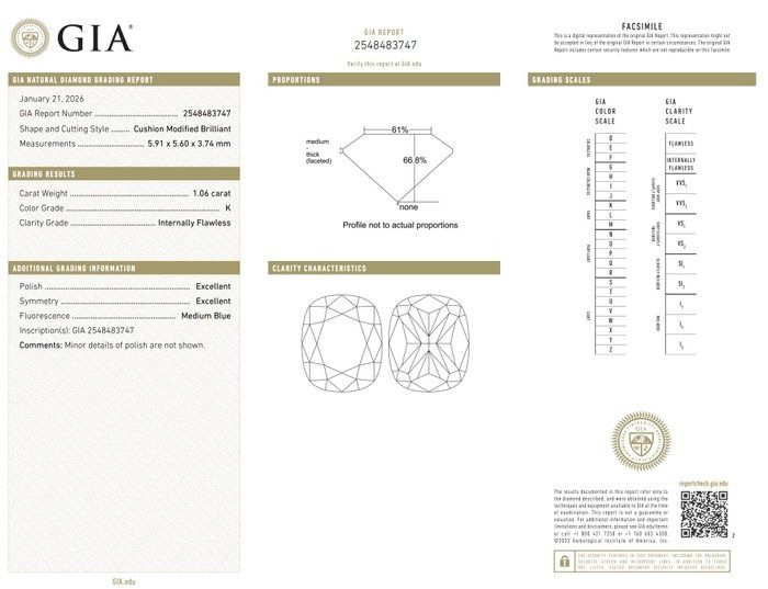 GIA Certified 1.06ct Cushion-Shaped Diamond