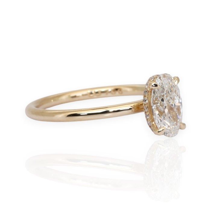 GIA Certified 1.10ct Diamond Solitaire Ring with Diamonds Accent in 18k Yellow Gold