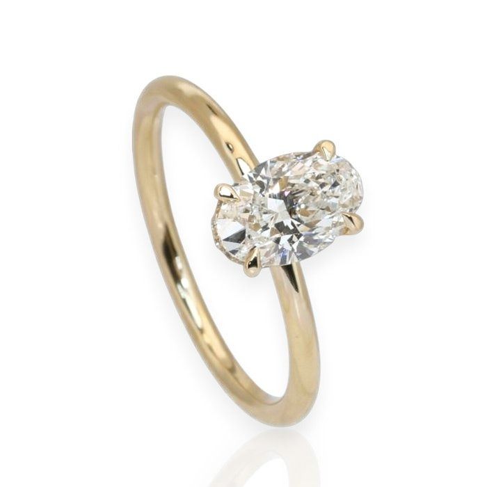 GIA Certified 1.10ct Diamond Solitaire Ring with Diamonds Accent in 18k Yellow Gold