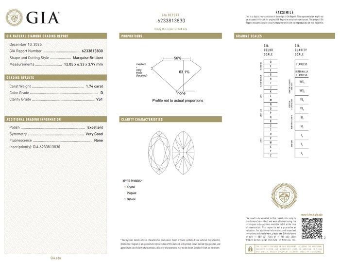 GIA Certified 1.74ct Marquise-Shaped Diamond
