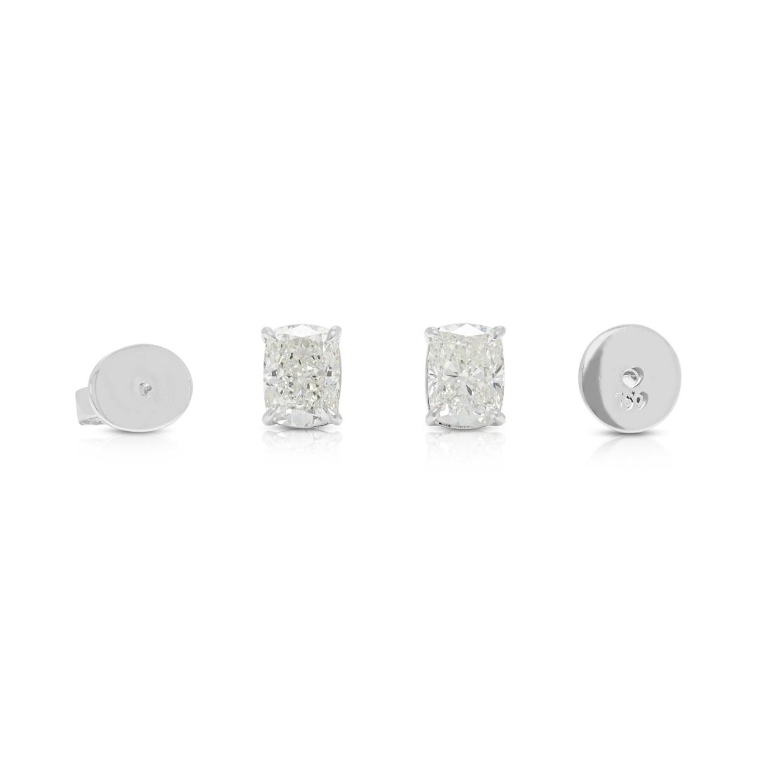 GIA Certified 2.00ct Cushion Diamond Solitaire Stud Earrings in 18K White Gold