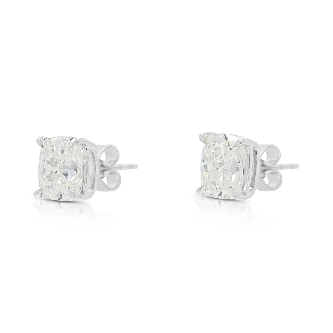 GIA Certified 2.00ct Cushion Diamond Solitaire Stud Earrings in 18K White Gold