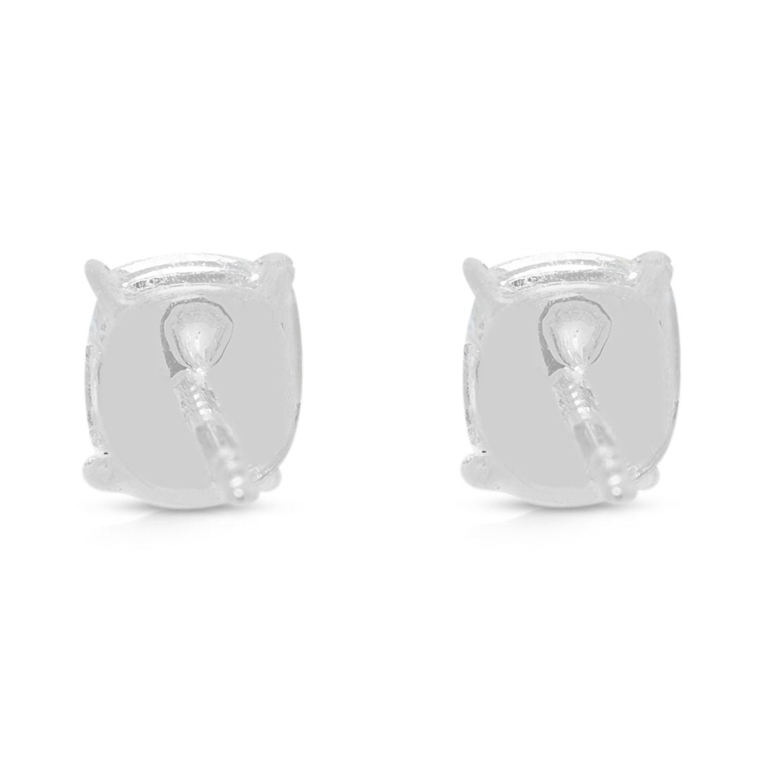 GIA Certified 2.00ct Cushion Diamond Solitaire Stud Earrings in 18K White Gold