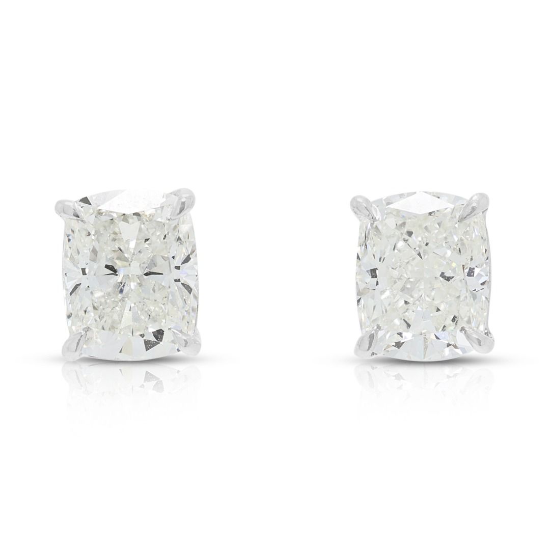 GIA Certified 2.00ct Cushion Diamond Solitaire Stud Earrings in 18K White Gold