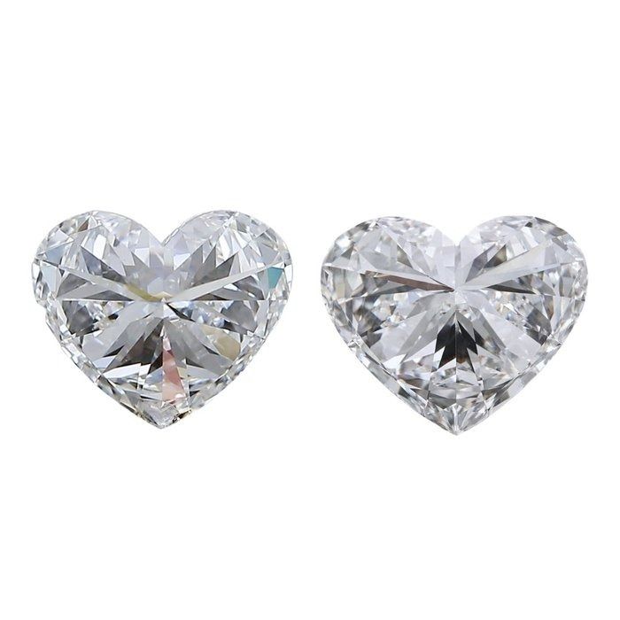 GIA Certified 2.01ct Pair of Natural Heart-Shaped Diamonds