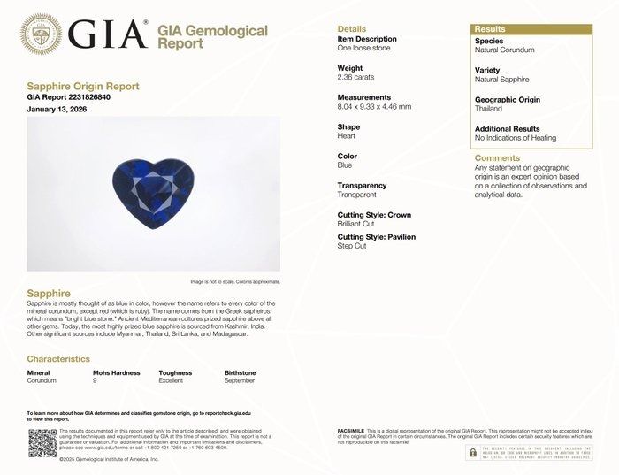 GIA Certified 2.36ct Heart-Shaped Sapphire Gemstone