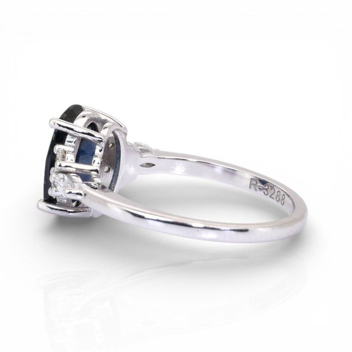 GIA Certified 2.67ct Sapphire and Diamonds Cluster Ring in 18k White Gold