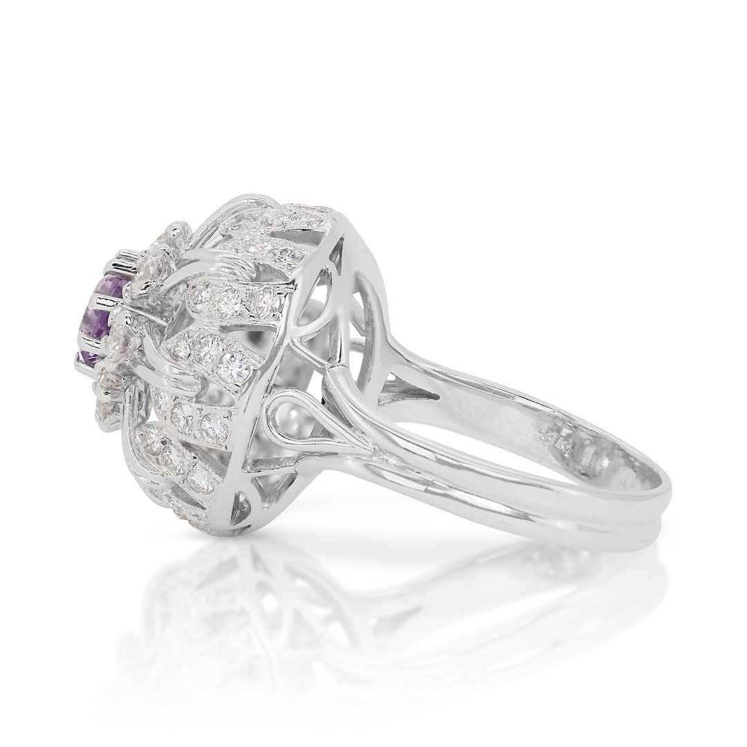 Glamorous Half carat Amethyst Ring with Natural Diamond in 14K White Gold - NGI Certified