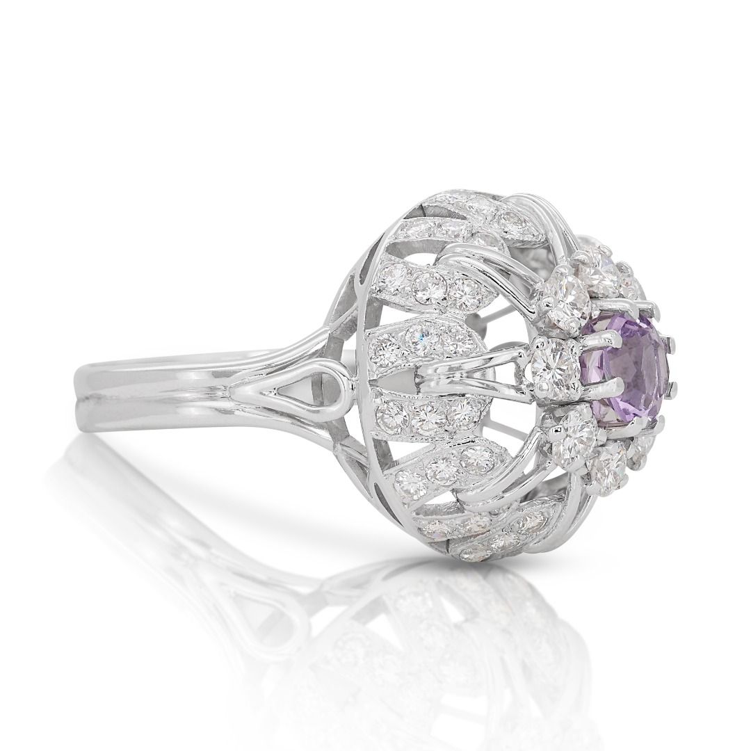 Glamorous Half carat Amethyst Ring with Natural Diamond in 14K White Gold - NGI Certified
