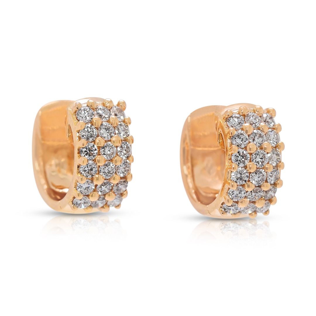 Glamorous 0.54ct Natural Diamond Round Brilliant Pavé Hinged Hoop Earrings in 14K Yellow Gold