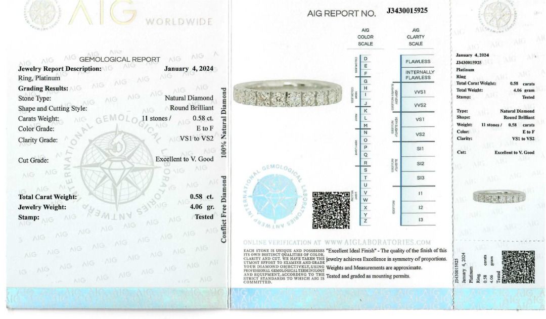 Glamorous 0.58ct Diamonds Half Eternity Ring in Platinum - AIG Certified
