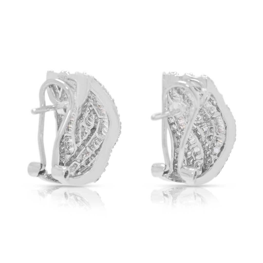 Glamorous 1.38ct Diamond Taper & Brilliant Earrings in 18K White Gold