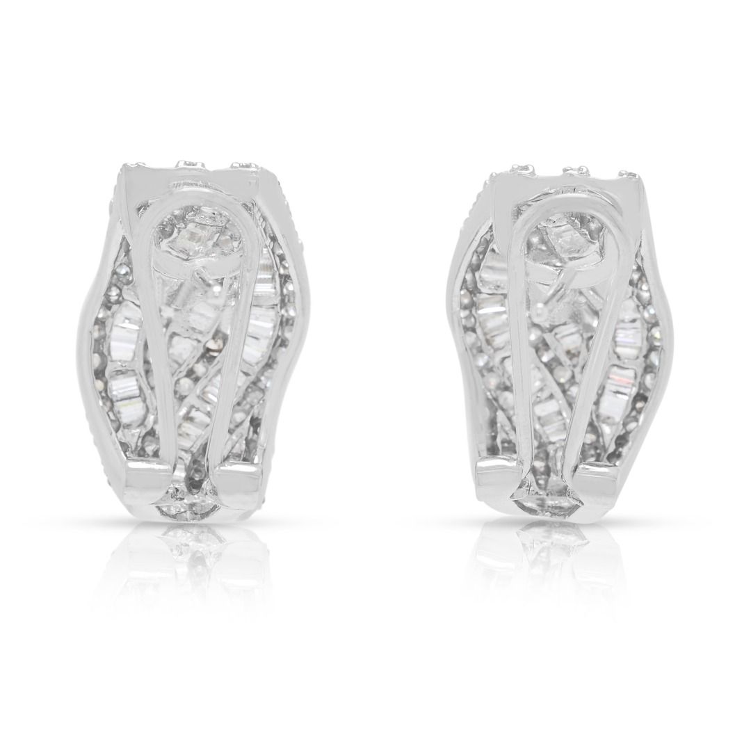 Glamorous 1.38ct Diamond Taper & Brilliant Earrings in 18K White Gold