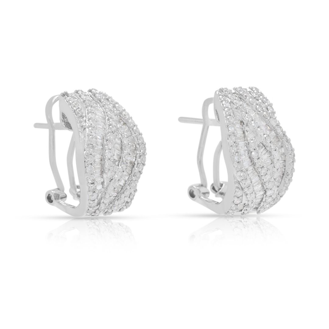 Glamorous 1.38ct Diamond Taper & Brilliant Earrings in 18K White Gold