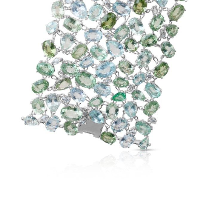 Glamorous 169.58ct Tourmalines and Diamonds Bracelet in 18k White Gold - IGI Certified