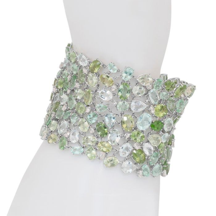 Glamorous 169.58ct Tourmalines and Diamonds Bracelet in 18k White Gold - IGI Certified