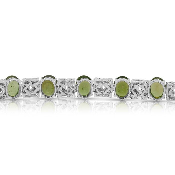Glamorous 27.42ct Peridots and Diamonds Bracelet in 14k White Gold - IGI Certified