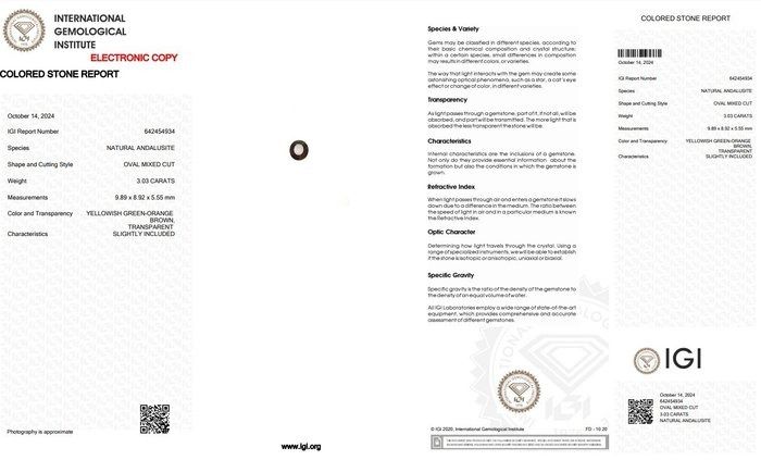 Glamorous 4.36ct Andalusite and Diamonds Cluster Ring in 18k Yellow Gold - IGI Certified