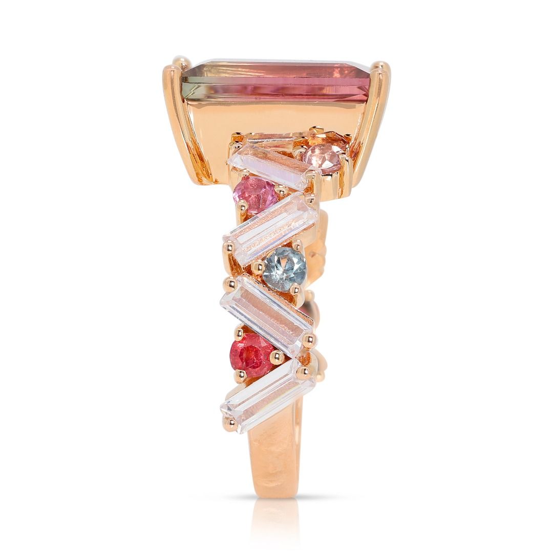 Stylish Multicolor 4.13ct Tourmaline Cluster Ring in 18k Rose Gold - GCI Certified
