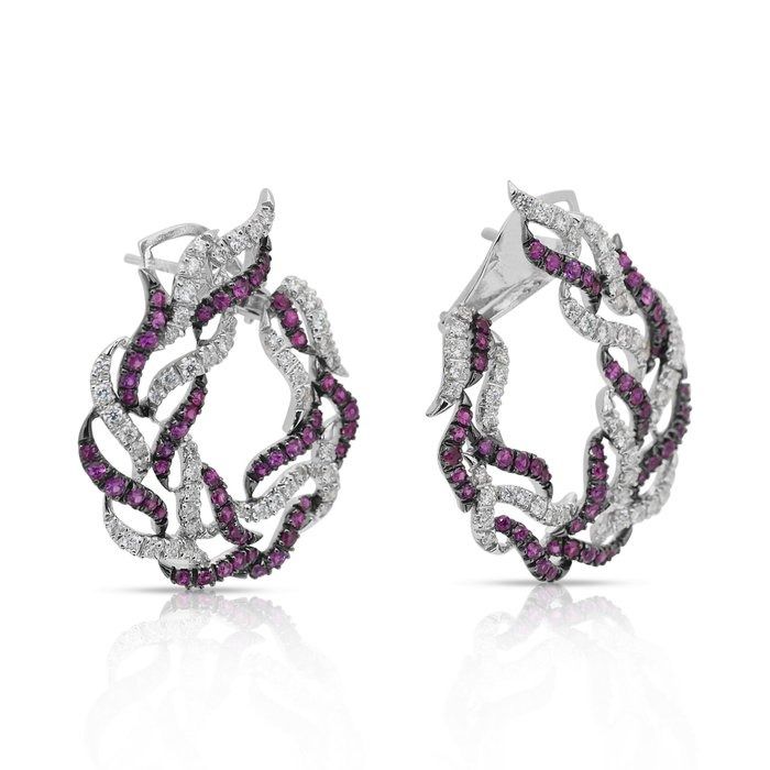 Glamorous 5.03ct Rubies and Diamonds Earrings in 18k White Gold - IGI Certified