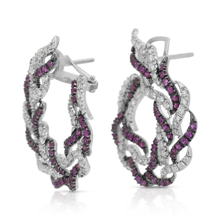 Glamorous 5.03ct Rubies and Diamonds Earrings in 18k White Gold - IGI Certified