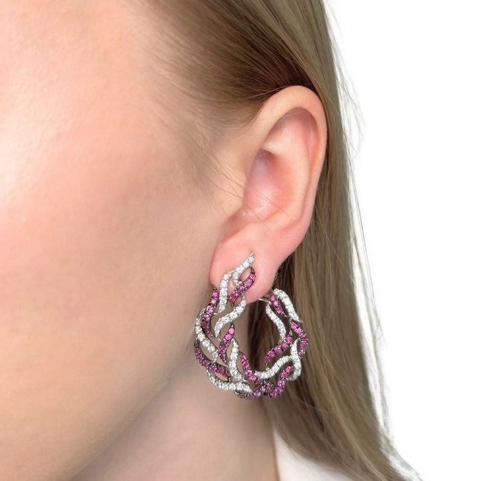 Glamorous 5.03ct Rubies and Diamonds Earrings in 18k White Gold - IGI Certified