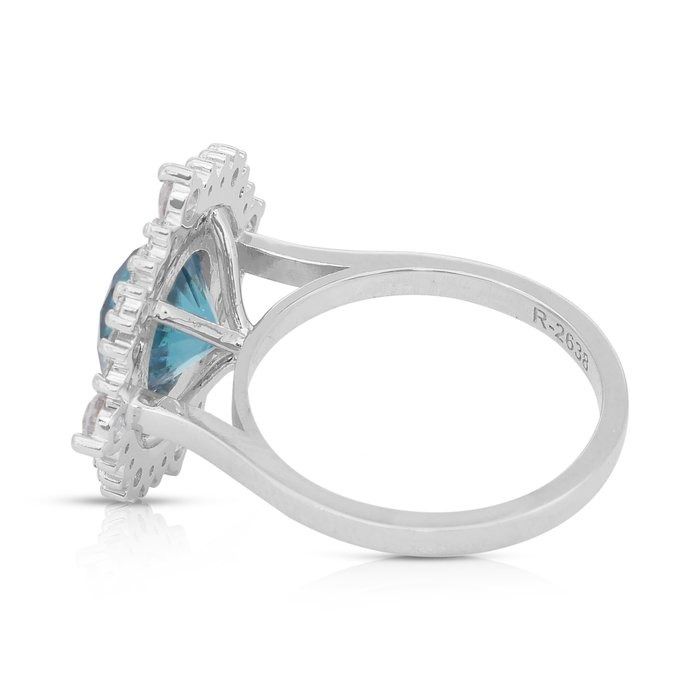 Glamorous 5.03ct Zircon and Diamonds Double Halo Cocktail Ring in 18k White Gold - IGI Certified