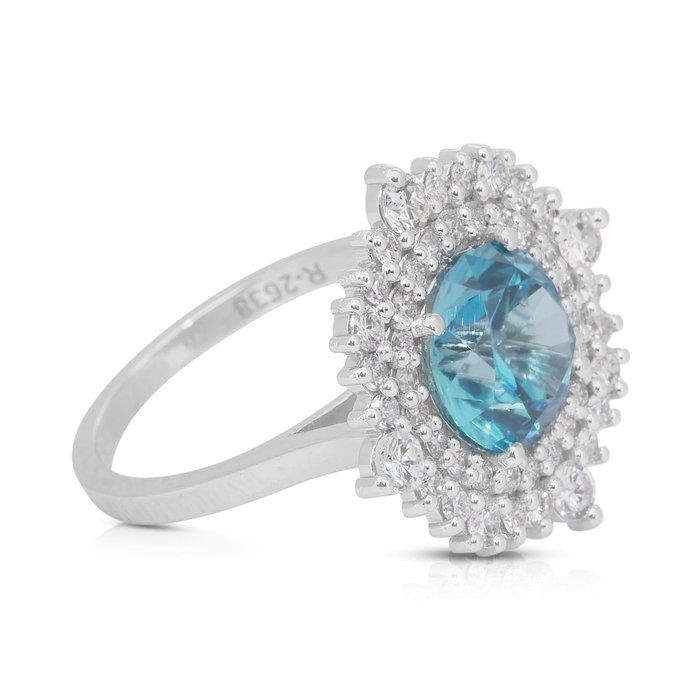 Glamorous 5.03ct Zircon and Diamonds Double Halo Cocktail Ring in 18k White Gold - IGI Certified